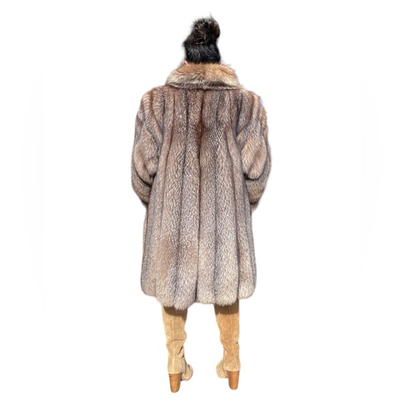 Women’s XL 2XL Sterling Crystal Fox Swing Coat Stroller Cutaway Hem Real Fur - Picture 8 of 14
